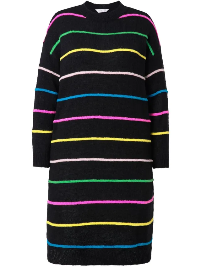 Angel of Style Dames - Gebreide jurk straight fit maxilengte strepen - Zwart - Maat 42+