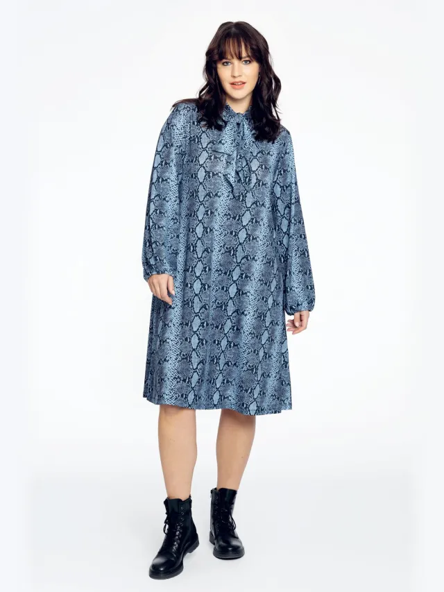 Yoek Jurk A-lijn met strik | Blauw, foto 2