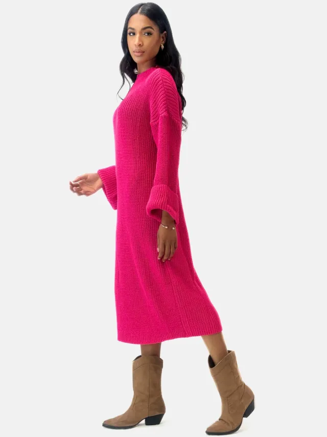 Elara Gebreide jurk Fuchsia