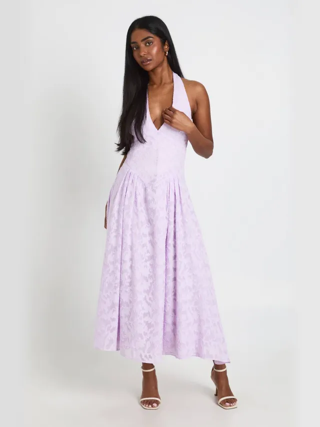 boohoo Dames Burnout Halter Midaxi Jurk Lila