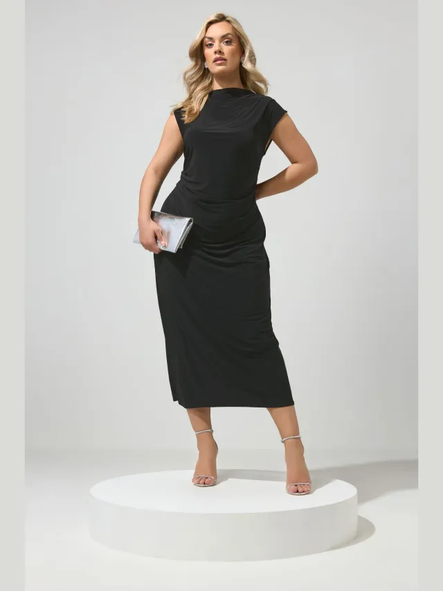 Yours London Zwarte Maxijurk Met Drapering Black