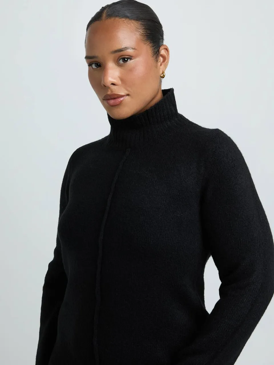 boohoo Dames Plus Hoogsluitende Gebreide Mini-trui Jurk Met Naaddetail zwart, foto 4