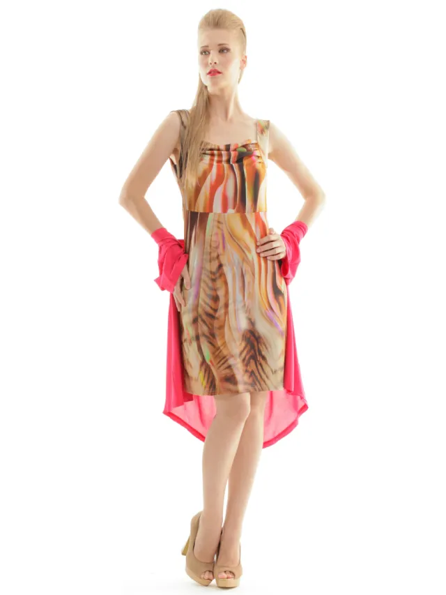 Conquista Jurk met gerimpelde print Bruin