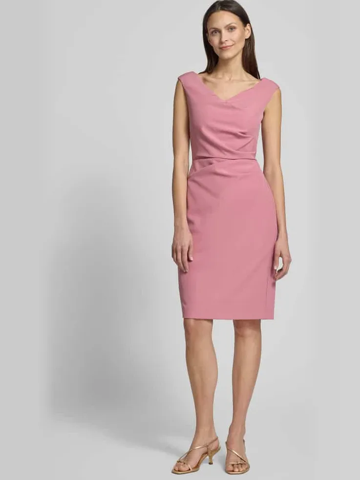 Vera Mont Knielange cocktailjurk met plooien roze, foto 4