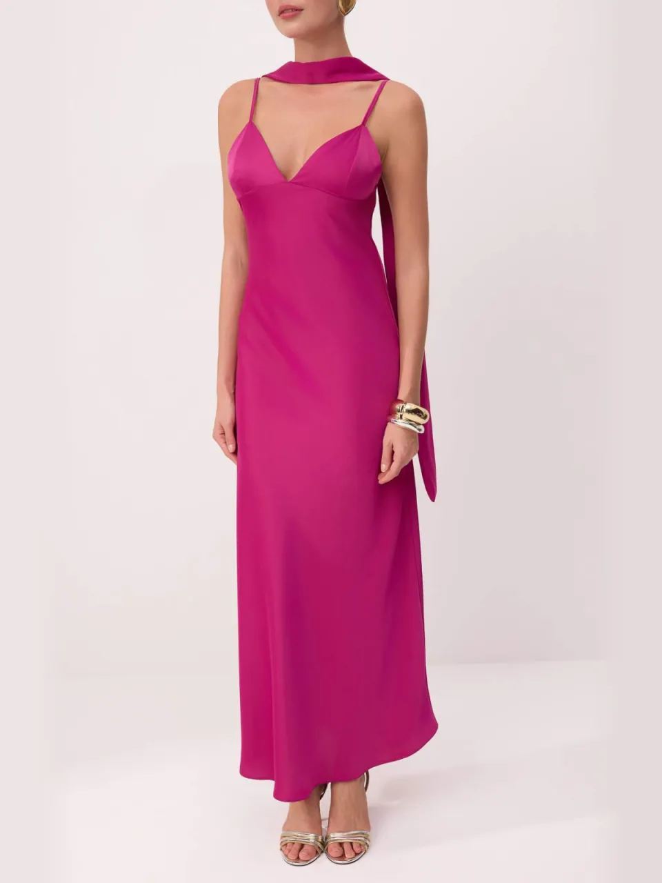 Trendyol TRENDYOLMİLLA Dames Roze Effen Maxi Mouwloos Stijlvol/Avond A-lijn Jurken Fuchsia