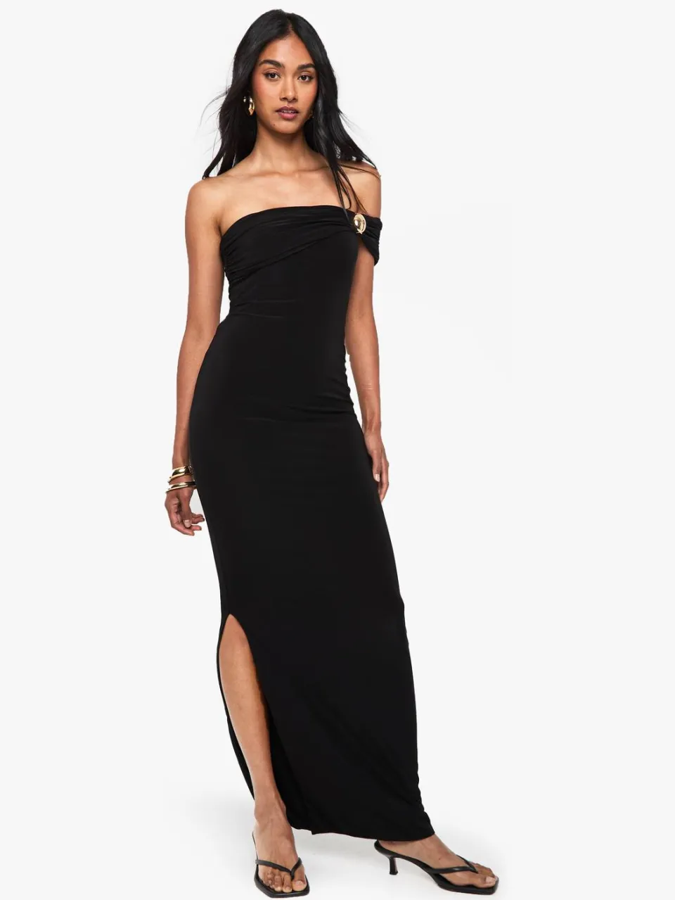 boohoo Dames Bandeau maxi-jurk met gouden bies Zwart