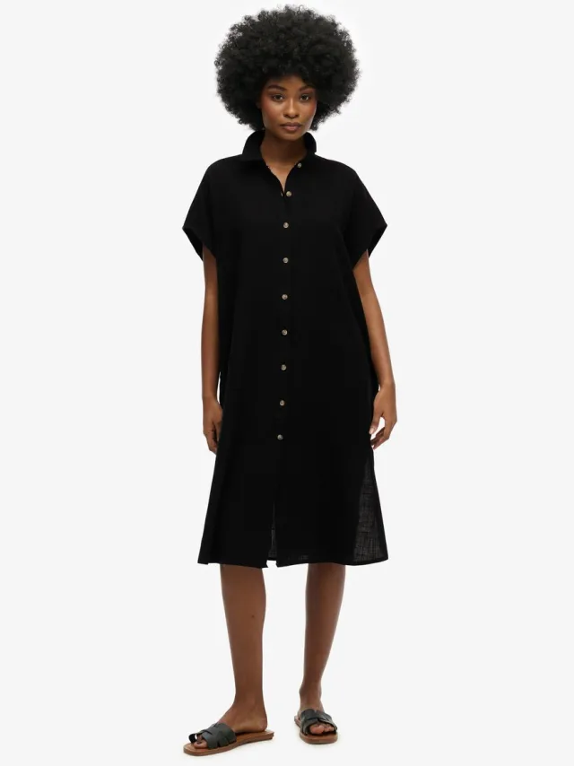 Superdry Oversized midi-overhemdjurk - Dames - Jurken black