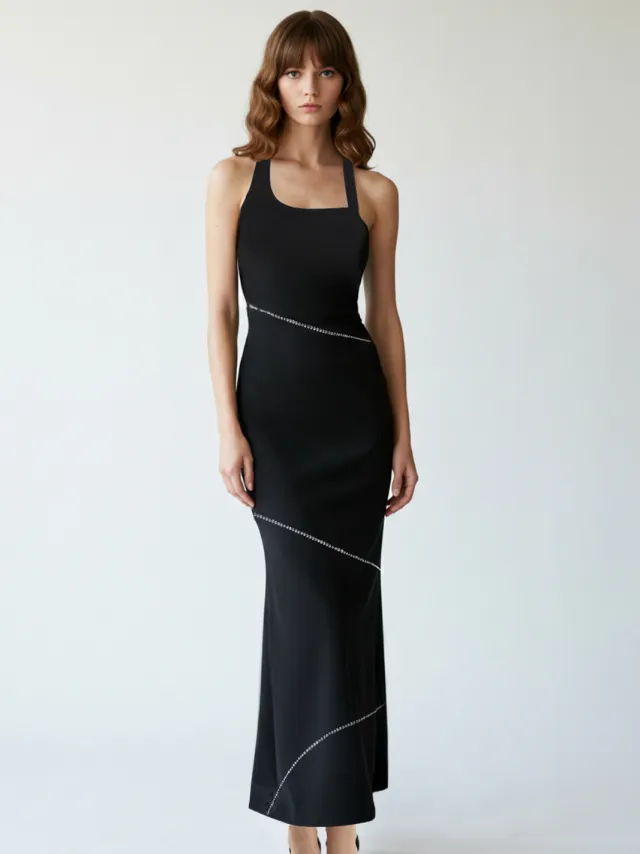 Trendyol TRENDYOLMİLLA Dames Zwart Effen Midi Mouwloos Stijlvol/Avond Bodycon Jurken