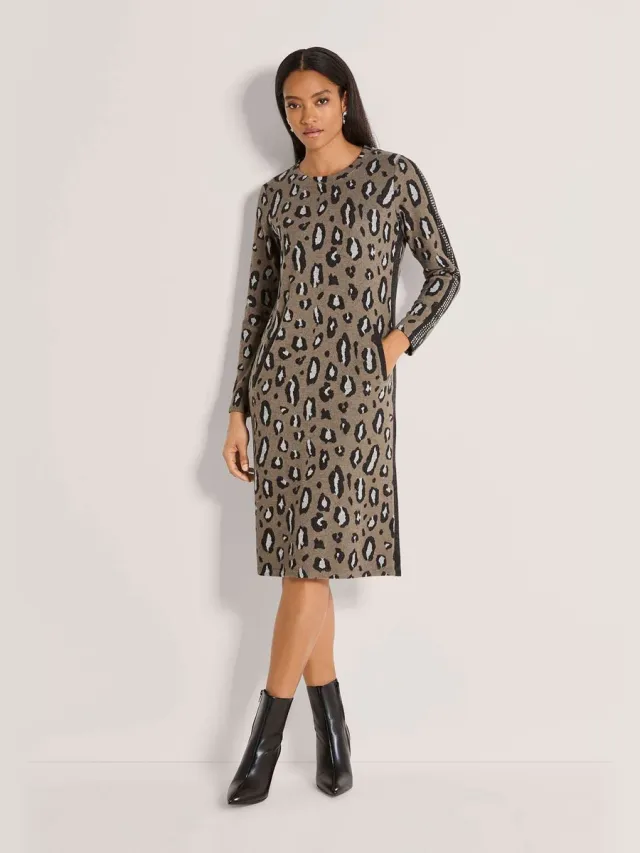 MADELEINE Jurk Jacquardjurk met luipaardprint & strass donkertaupe / multicolor