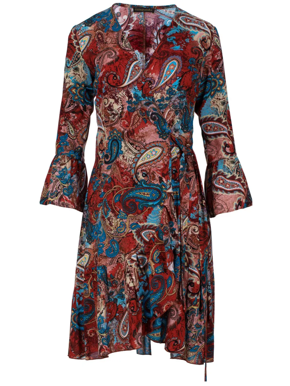 Conquista Paisleyprint viscose wikkeljurk met klokmouwen veelkleurig, foto 2