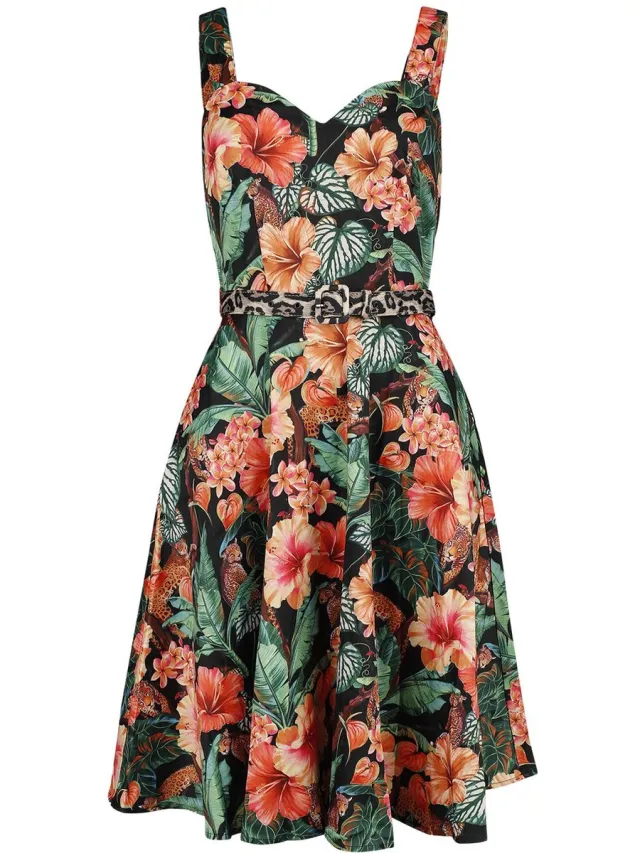 Voodoo Vixen Jungke Print Flare Dames Midi-jurk - meerkleurig Multicolours