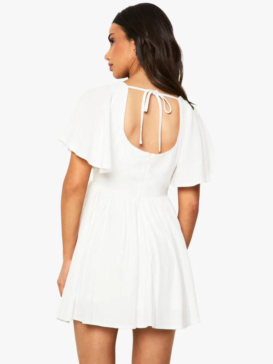 boohoo Dames Petite Linen Mix Corset Engelachtige Mouw Skaterjurk ivoor, foto 3