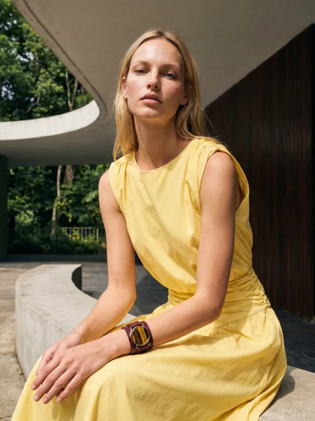 Trendyol TRENDYOLMİLLA Dames Geel Effen Midi Mouwloos Skater Jurken