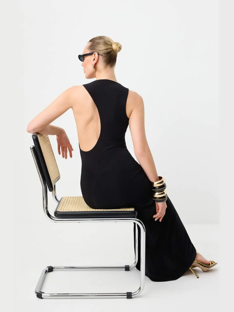 Trendyol TRENDYOLMİLLA Dames Zwart Effen Maxi Mouwloos Recht Avond & Gala Jurk, foto 2