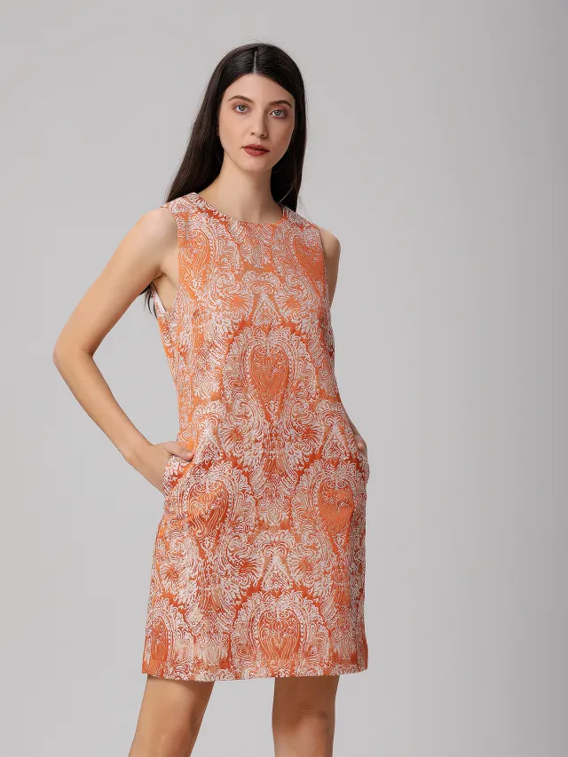 Smart & Joy Minimalistische mini-jurk van brokaat Oranje