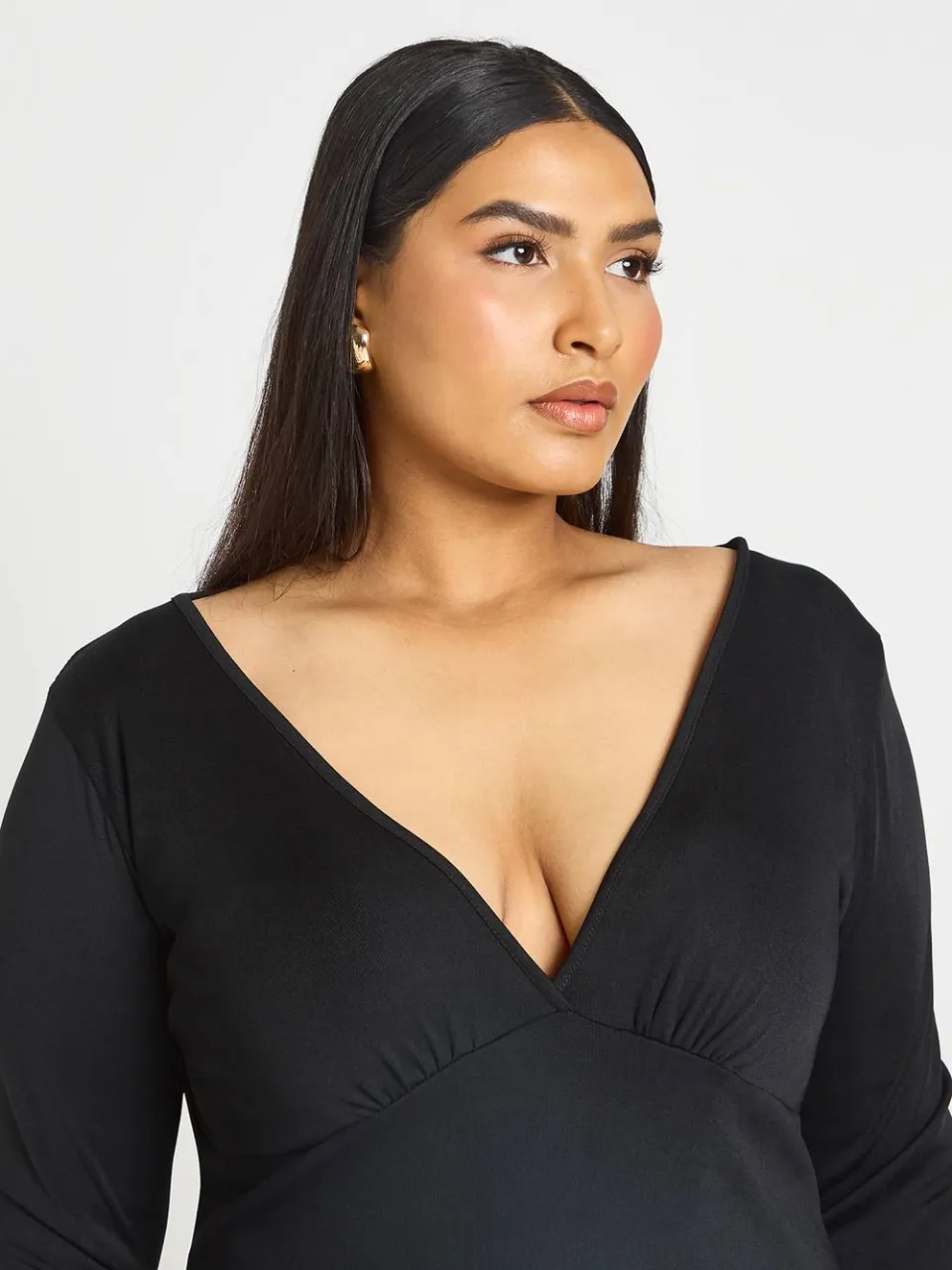 boohoo Dames Plus Driekwart V-hals Jurk Met Rechte Snit zwart, foto 4