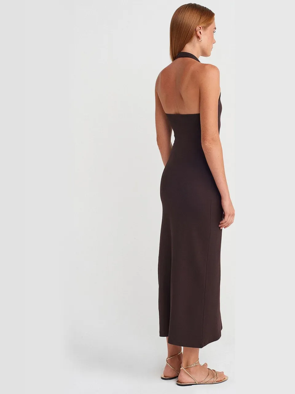 Dilvin Dames Halter Nek Bodycon Midi Jurk zwart, foto 2