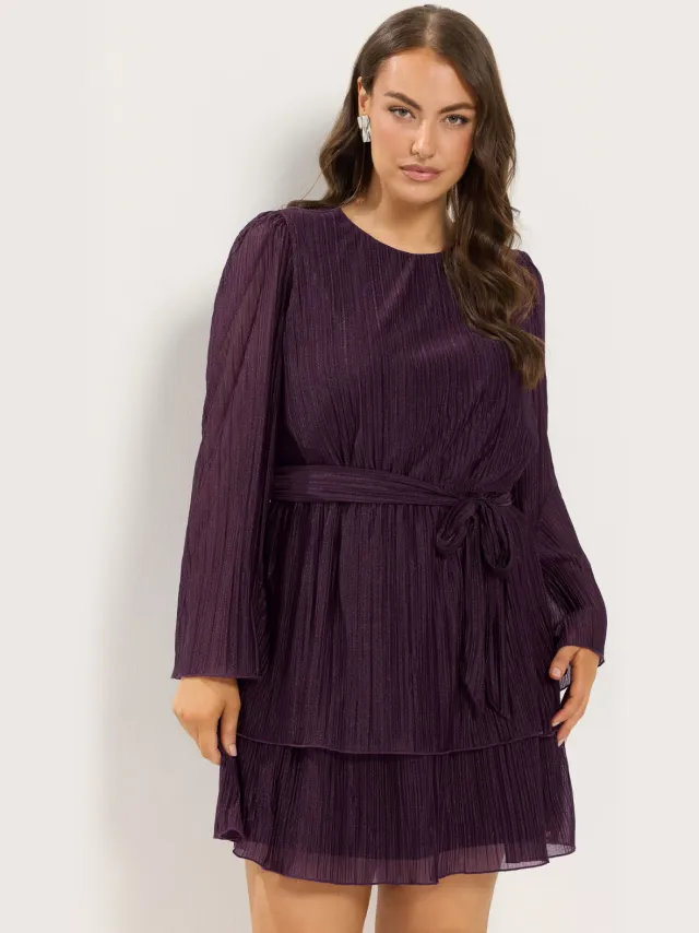 Yours Paarse Metallic Gelaagde Jurk Purple