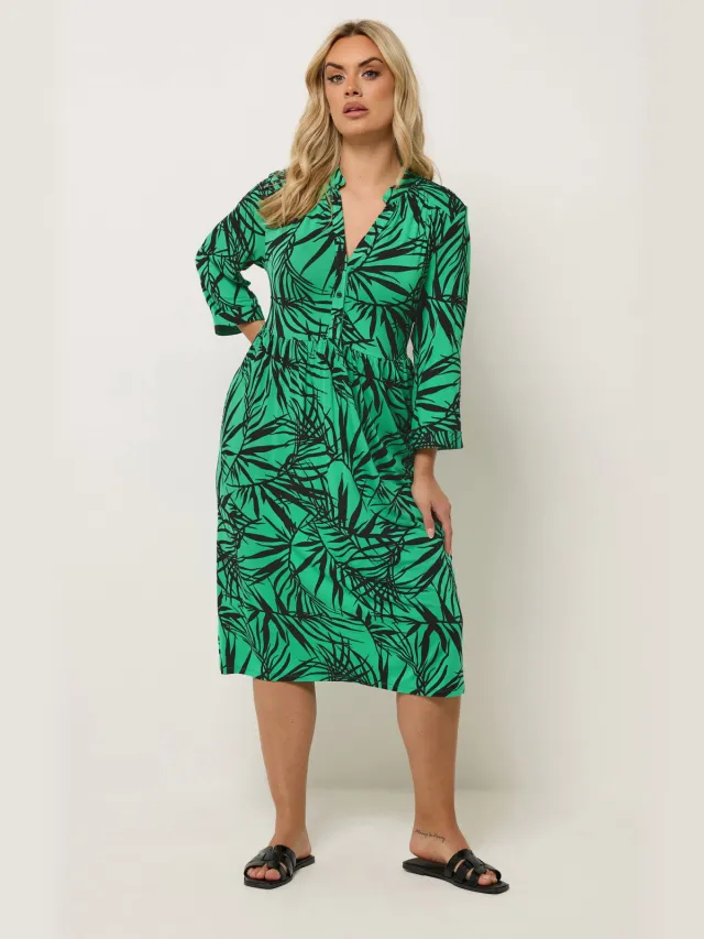 Yours Groene Midijurk Met Bladprint-56 Green