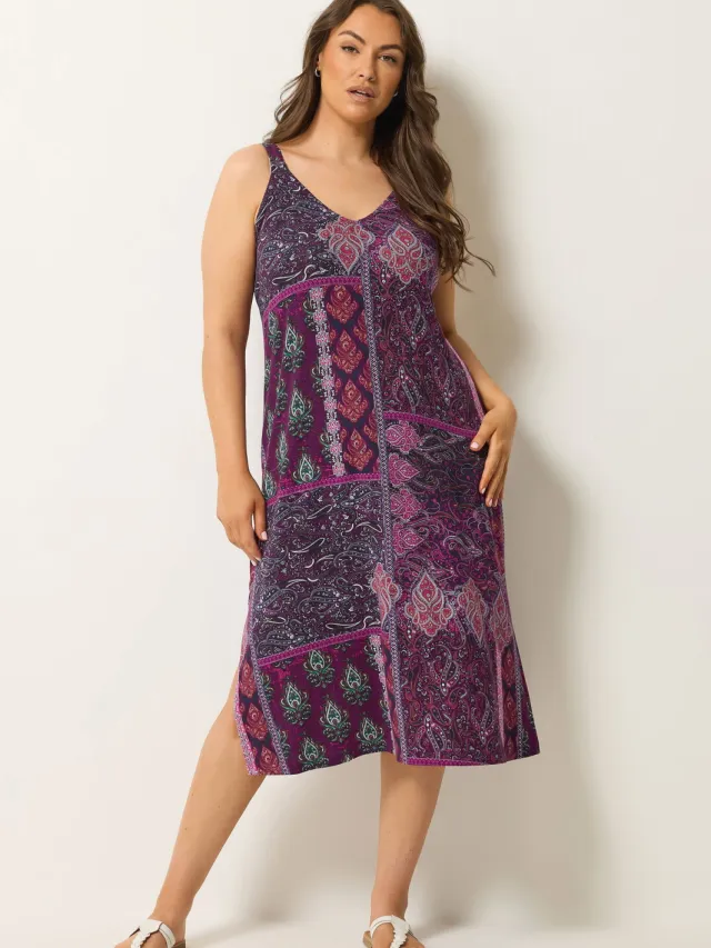 Yours Paarse Paisley Overgooijurk-56 Purple