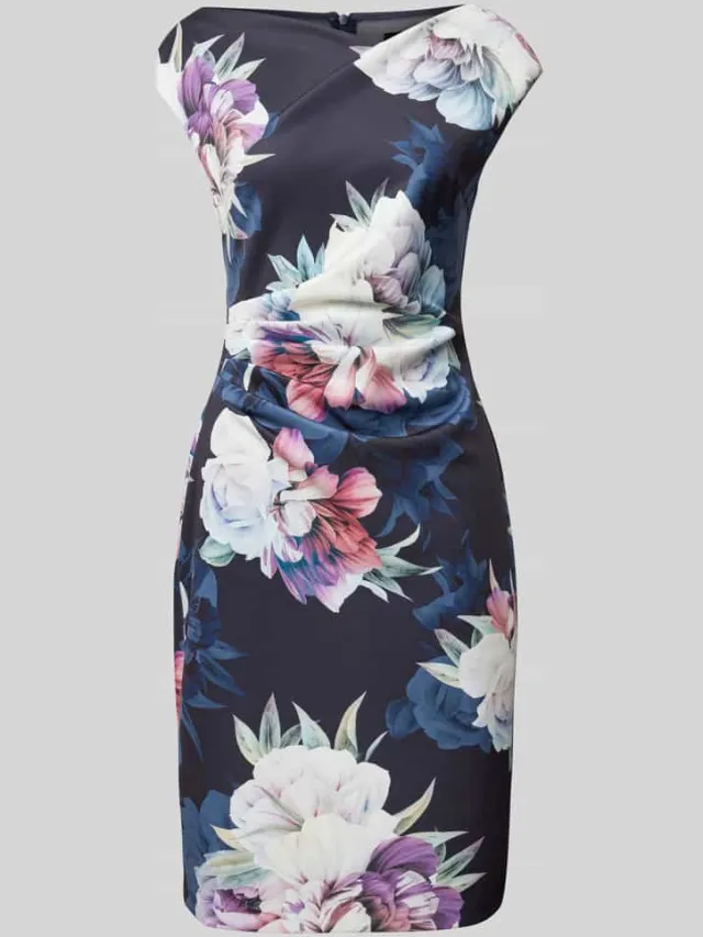 Swing Cocktailjurk met bloemenmotief marineblauw, foto 2