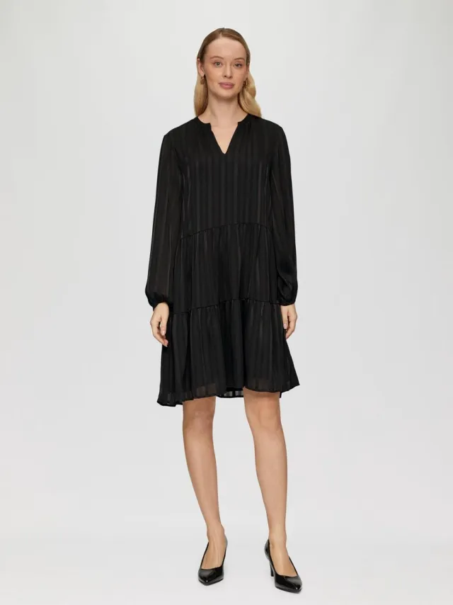 S.Oliver female - Zwierige chiffon jurk met strepen en glitter zwart