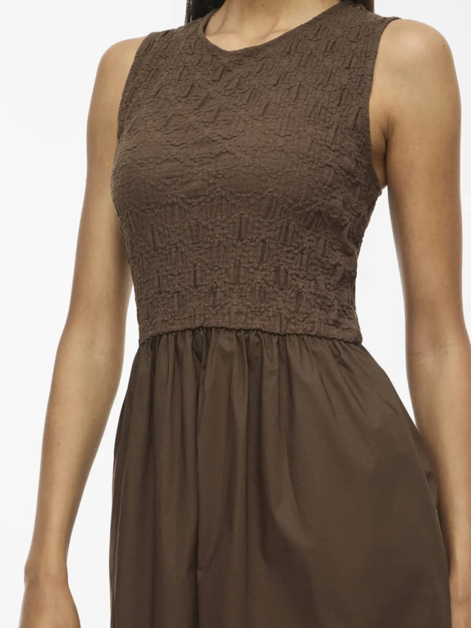 Vila katoenen jacquard midi jurk - donkerbruin, foto 4