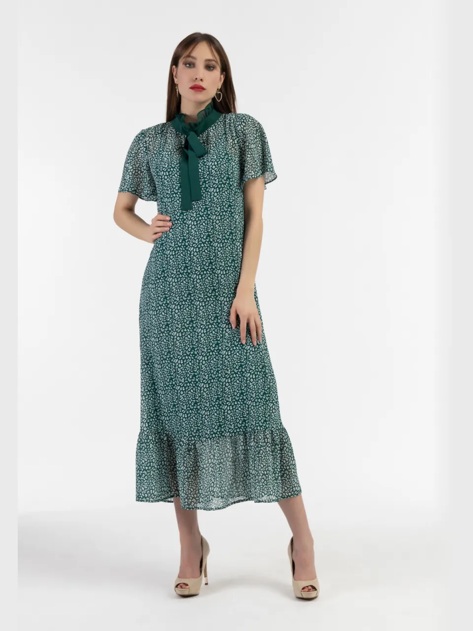 Faina Midi-jurk van chiffon Dames Groen Wit Mint