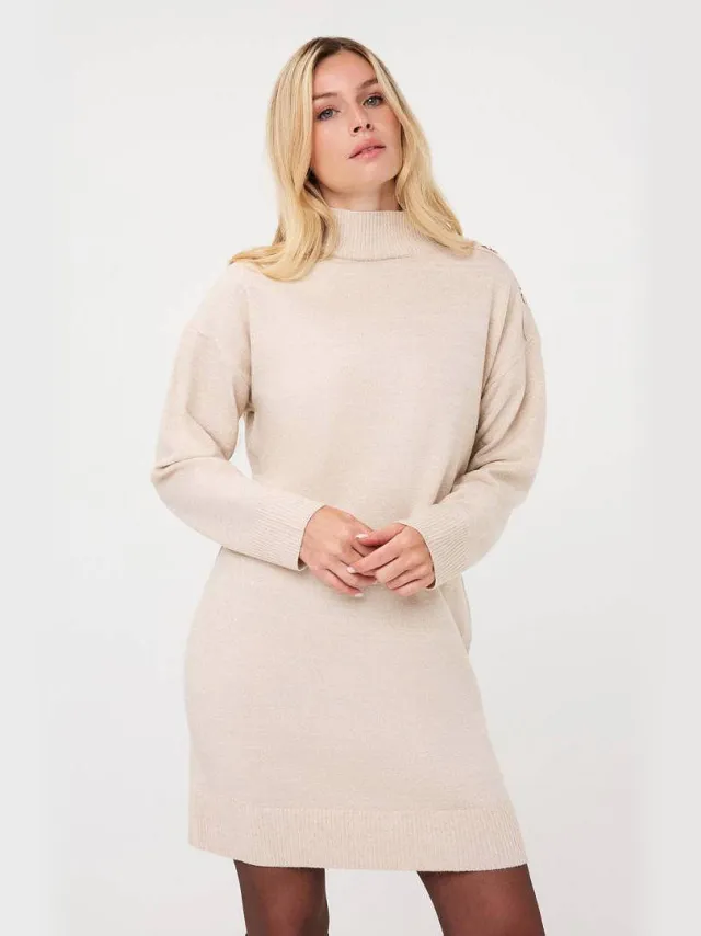 Esqualo jurk met col en wol - beige