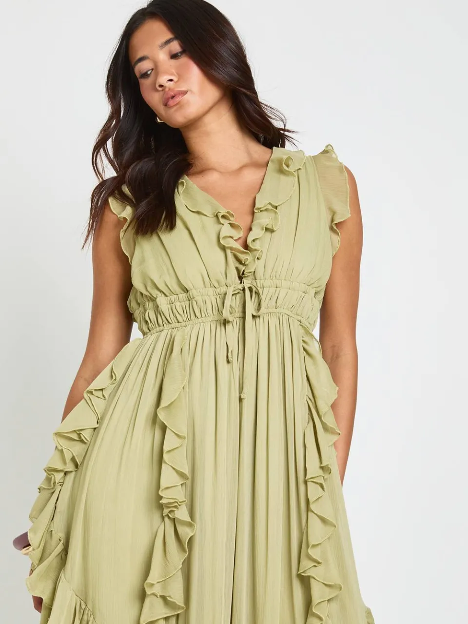 boohoo Dames Chiffon Maxi Jurk Met Zwierige Ruches verstandig, foto 3