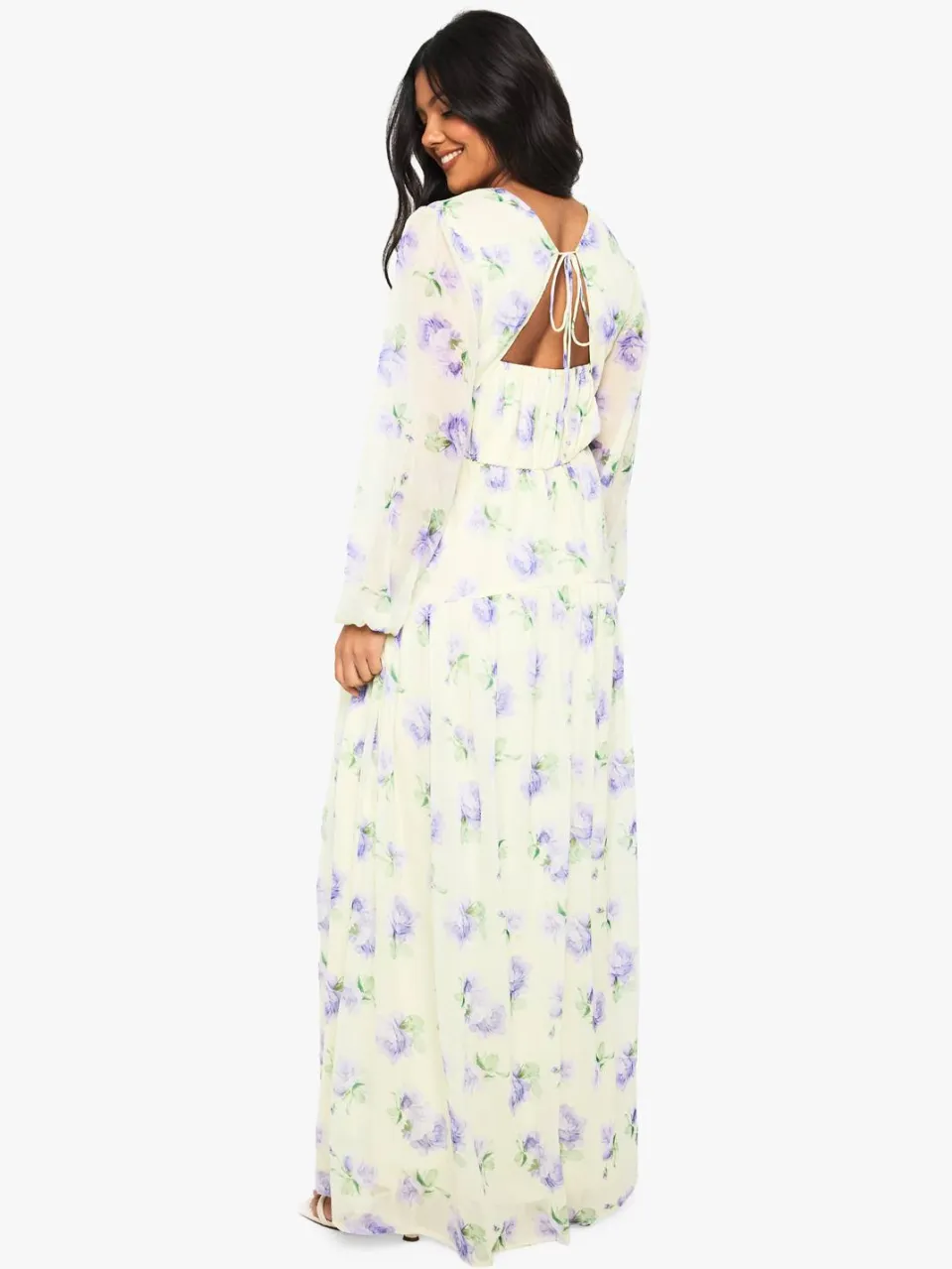 boohoo Dames Zwangerschapsjurk in chiffon met lange mouwen en geplooide taille maxi-jurk citroen, foto 2