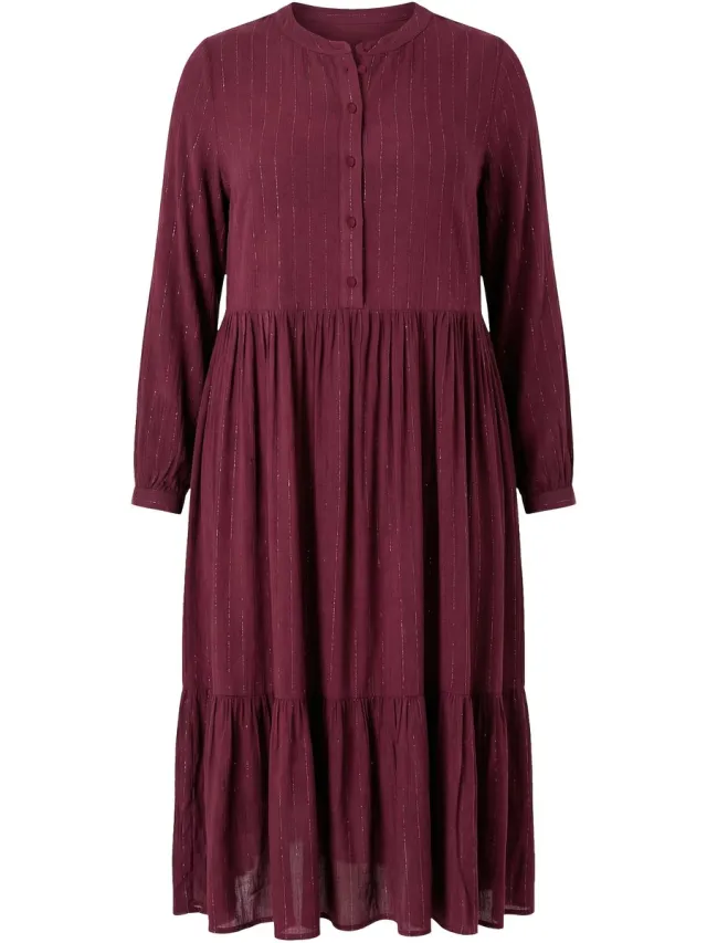 Studio Untold Dames - Midi-jurk A-lijn chiffon met glitterstrepen - Aubergine - Maat 54+