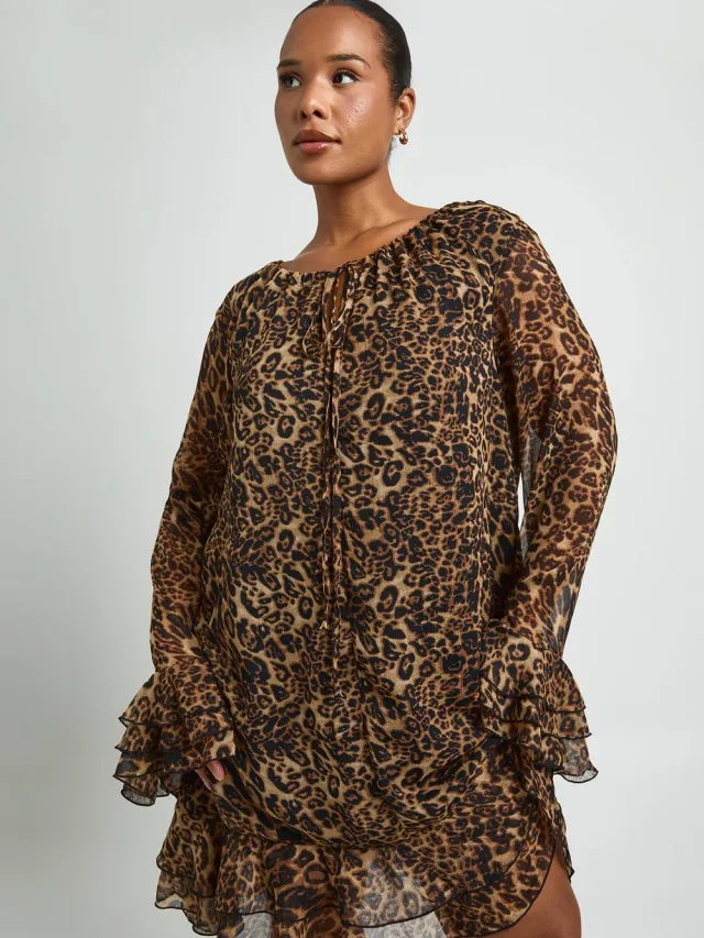 boohoo Dames Plus Luipaard Chiffon Smock Jurk luipaardprint, foto 2