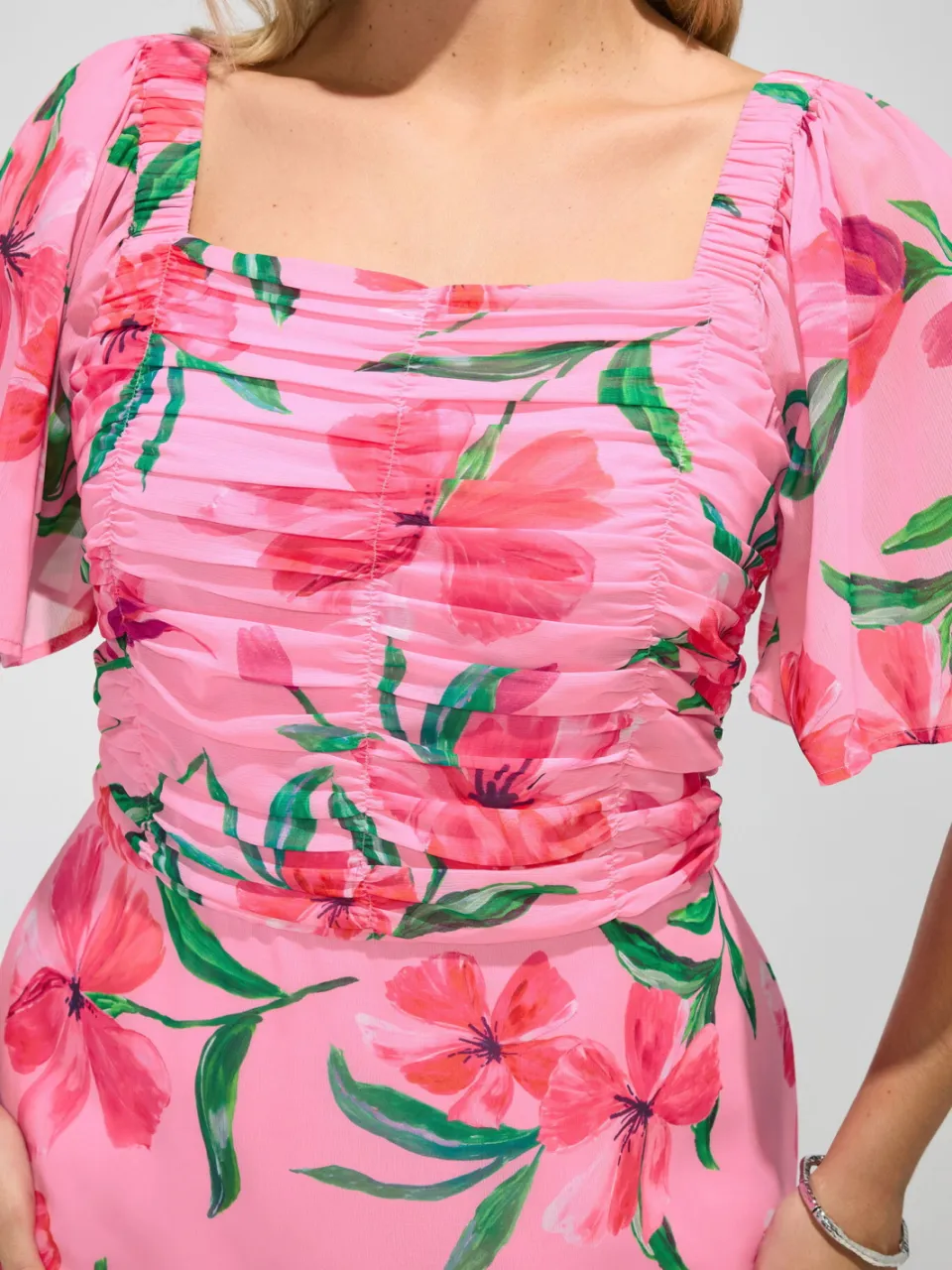 Yours London Roze Geplooide Maxijurk Met Bloemenprint, foto 5
