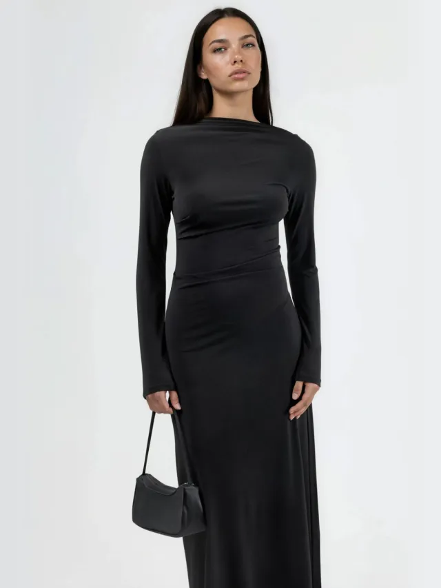 Busem Strak maxi-jurk met drapeerdetail Zwart