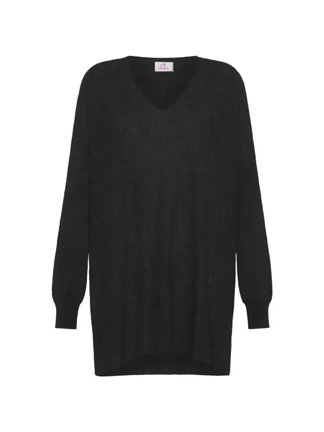 Korte Jurk Deha Wooly Blend V-Neck Sweater zwart