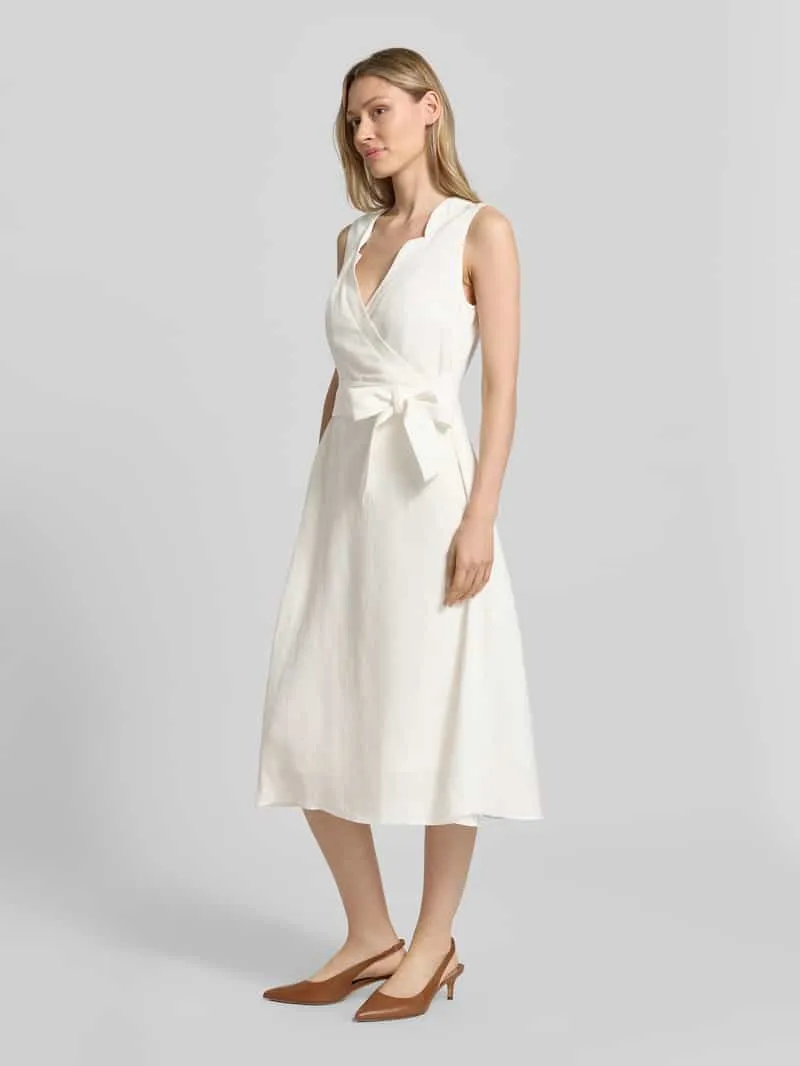 Christian Berg Woman Selection midi-jurk van mix van linnen en viscose in wikkellook ecru, foto 4