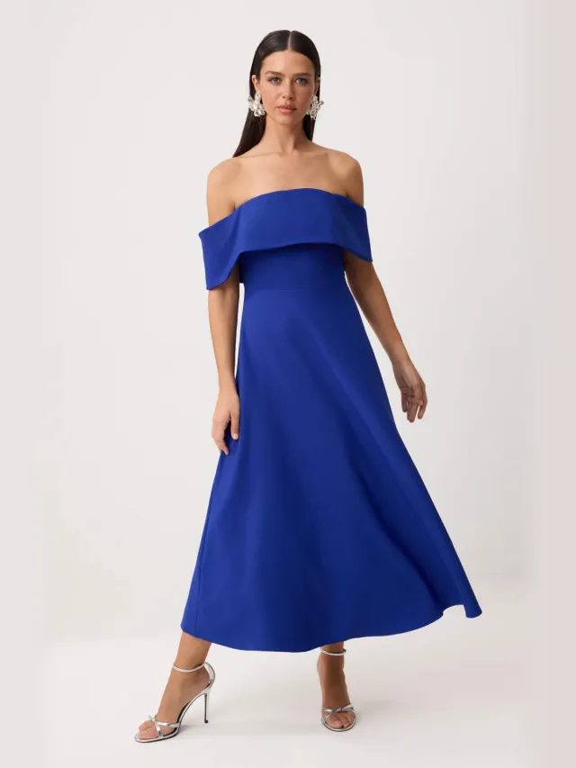 Trendyol TRENDYOLMİLLA Dames Donkerblauw Effen Midi Mouwloos Stijlvol/Avond Skater Jurken Kobaltblauw