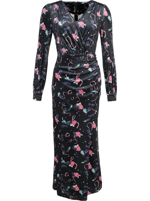 Voodoo Vixen Peacock Masquerade Maxi Velvet Dress Dames Maxi-jurk - meerkleurig multicolor