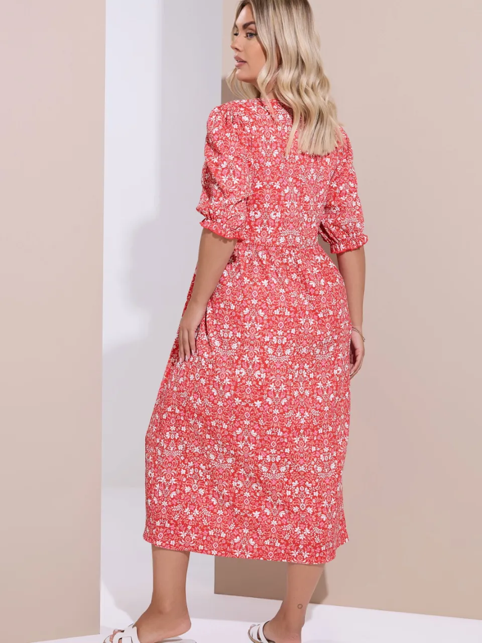 Yours Rode Bloemen Paisley Strik Voorkant Midaxi Jurk-52 rood, foto 3