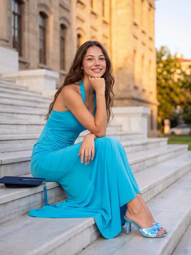 Trendyol TRENDYOLMİLLA Dames Blauw Effen Maxi Mouwloos A-lijn Avond & Gala Jurk