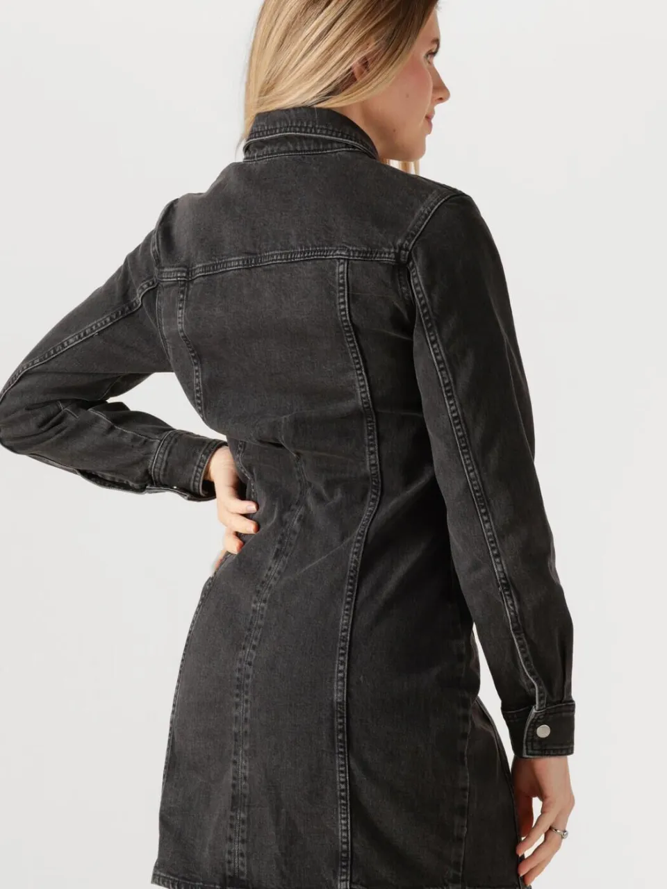 Calvin Klein Dames Jurken Ls Denim Mini Dress Ck - Antraciet, foto 3