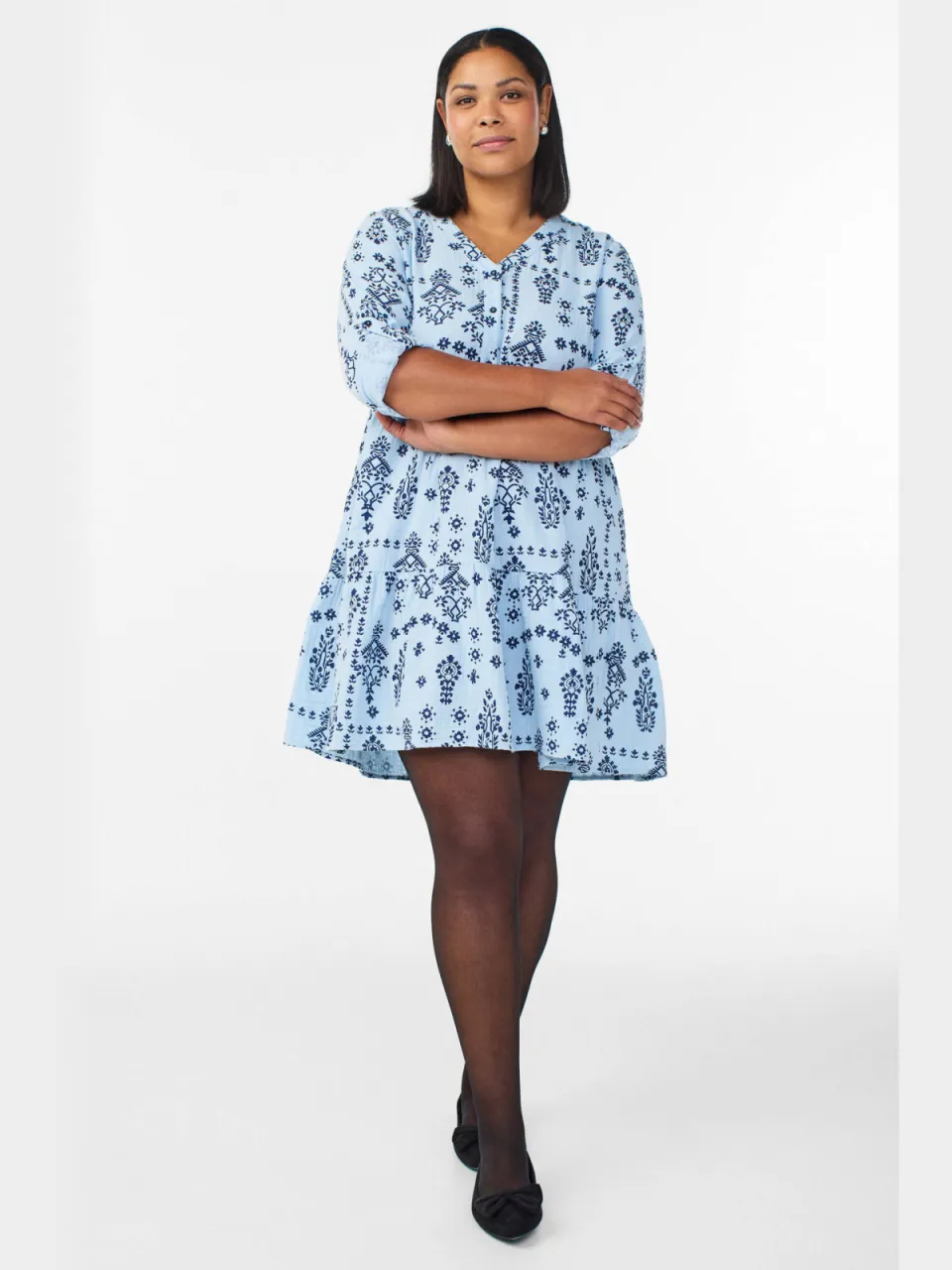 Zizzi korte zomerjurk met all over print lichtblauw, foto 4