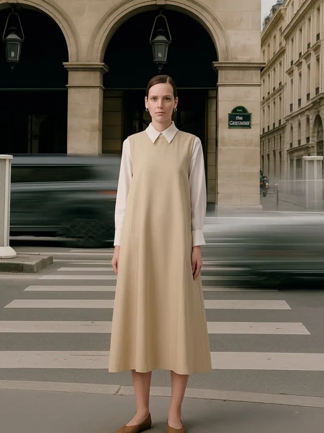 TOUCHÉ PRIVÉ Oversized overgooi-jurk met plooien - Stone - Dames