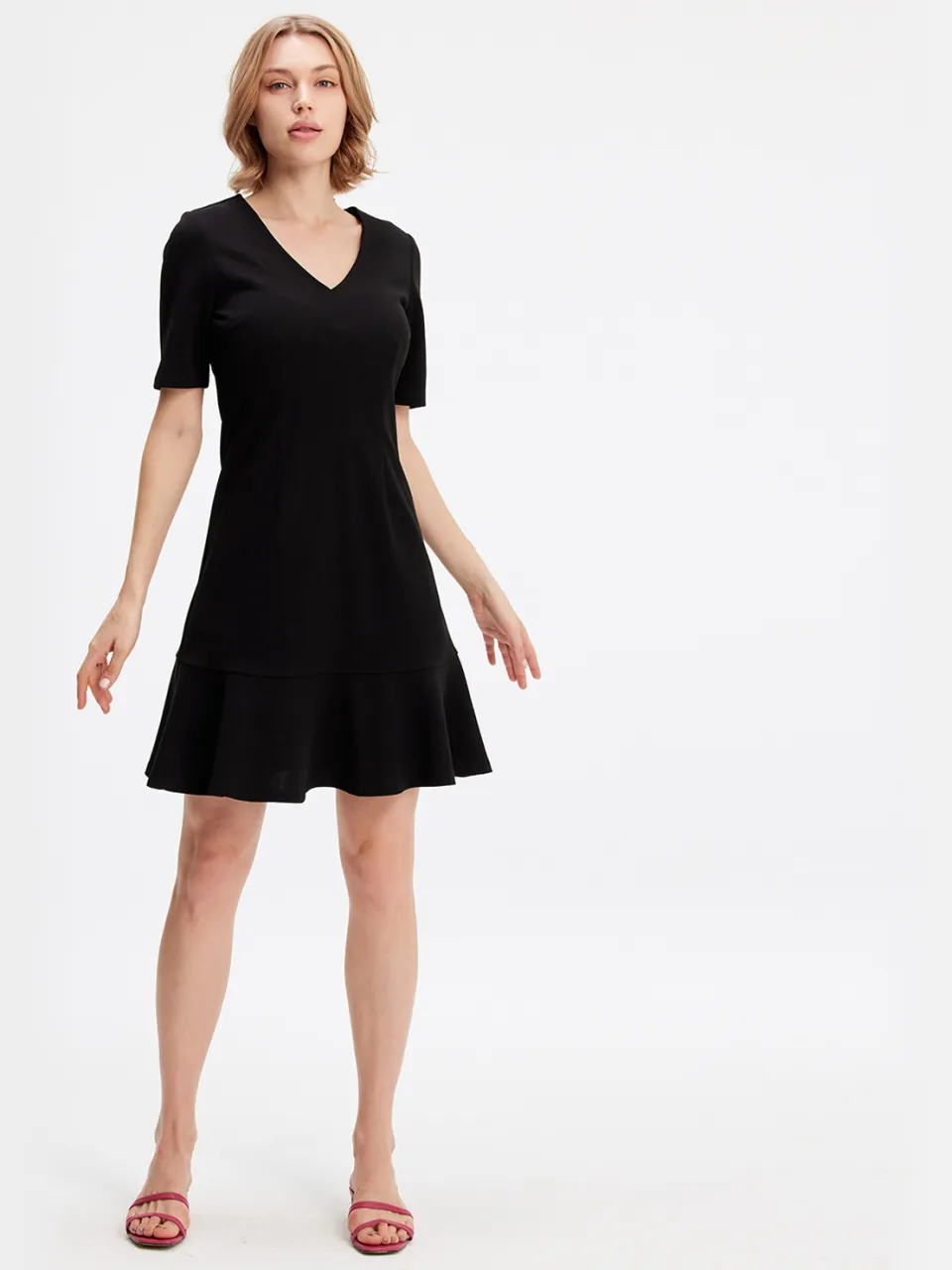 Smart & Joy Minimalistische trapeze jerseyjurk zwart, foto 2