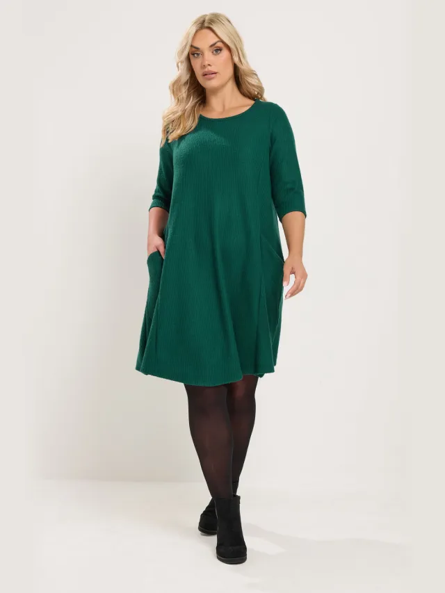 Yours Groene Gedrapeerde Jurk Met Zakken Green