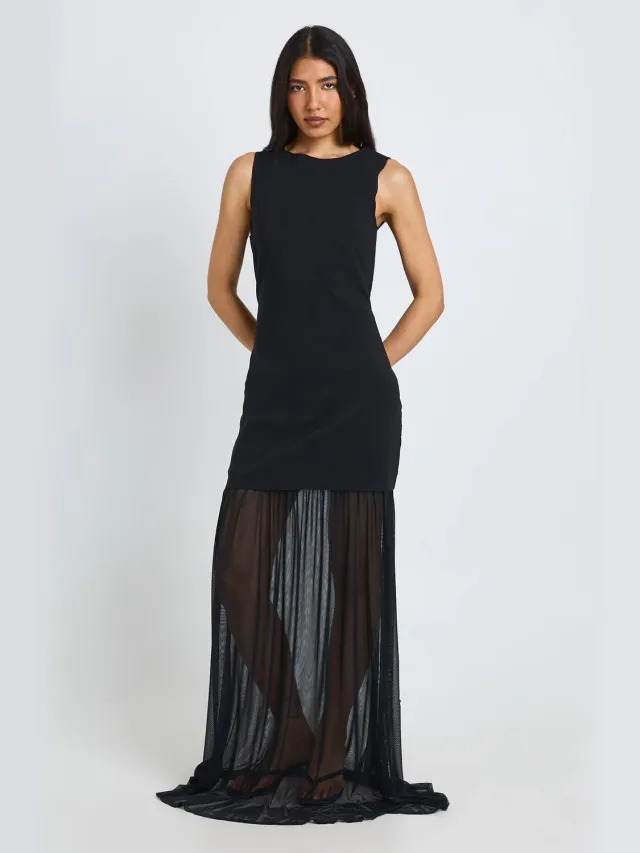 boohoo Dames Lange Doorschijnende Zoom Mouwloze Maxi Jurk Zwart