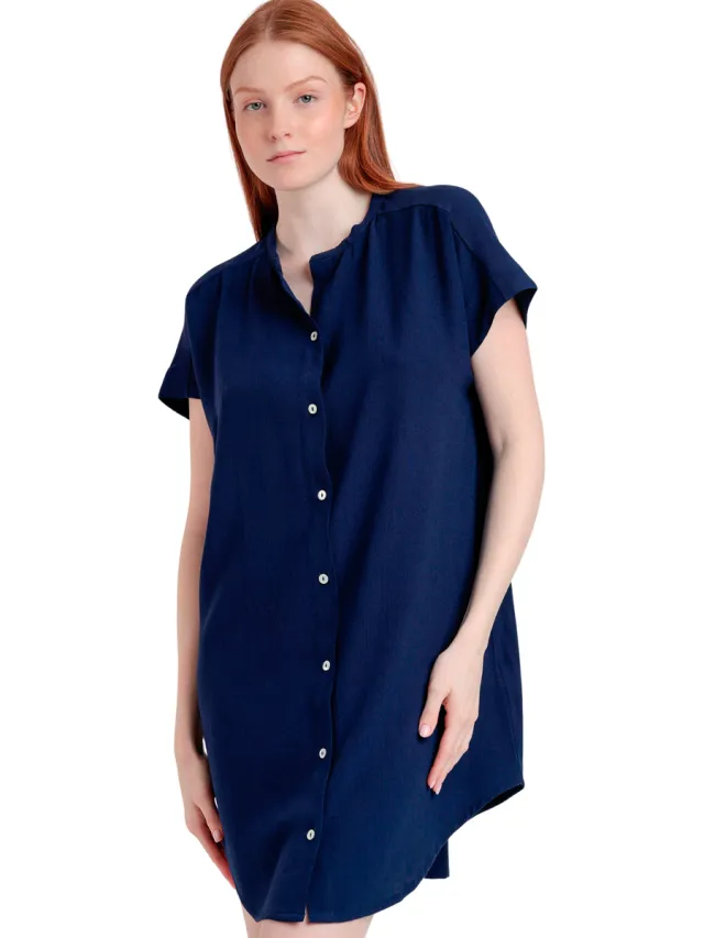 Admas Korte Jurk Admas Strandtuniek met slipe mouwen en knopen Fluido Blauw
