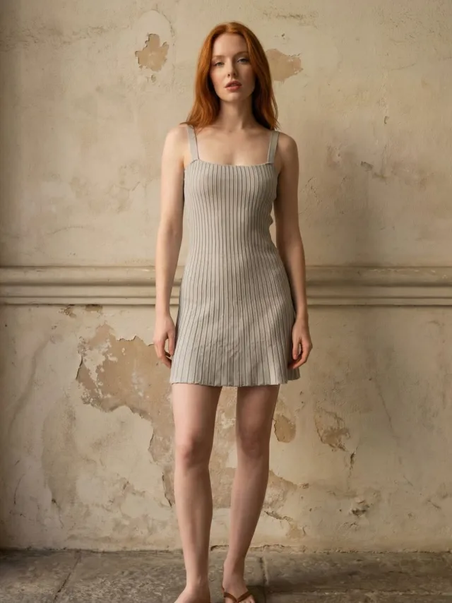 MyFashion Geribbelde Bodycon Mini-Jurk met vierkante Hals Grijs