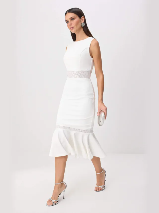 Trendyol TRENDYOLMİLLA Dames Wit Effen Midi Mouwloos Stijlvol/Avond Zeemeermin Jurken